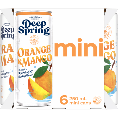 Deep Spring Orange & Mango Sparkling NZ Spring Water 6 x 250ml