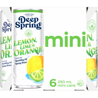 Deep Spring Lemon Lime & Orange Sparkling NZ Spring Water 6 x 250ml