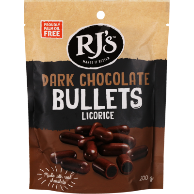RJ's Dark Chocolate Licorice Bullets 200g
