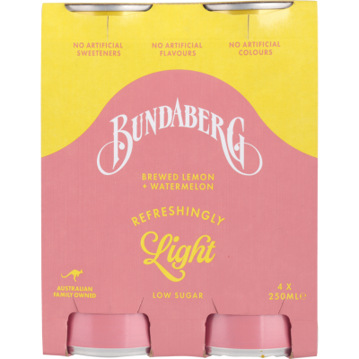 Bundaberg Refreshingly Light Lemon & Watermelon Soft Drink 4 x 250ml