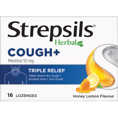 Strepsils Herbal Cough+ Honey Lemon Lozenges 16pk