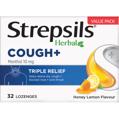 Strepsils Herbal Cough+ Honey Lemon Lozenges 32pk