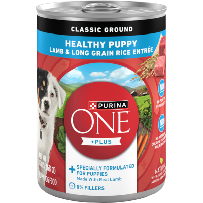 Purina ONE +Plus Healthy Puppy Classic Ground Lamb & Long Grain Rice Entrée Wet Dog Food 368g