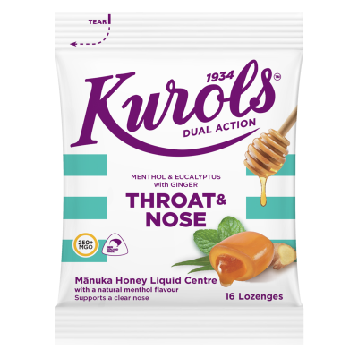 Kurol's Menthol & Eucalyptus With Ginger Throat & Nose Lozenges 16pk
