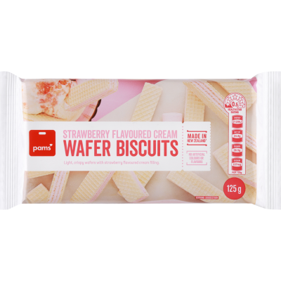 Pams Strawberry Flavoured Cream Wafer Biscuits 125g