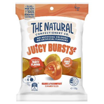 The Natural Confectionery Co. Orange & Passionfruit Juicy Bursts 150g