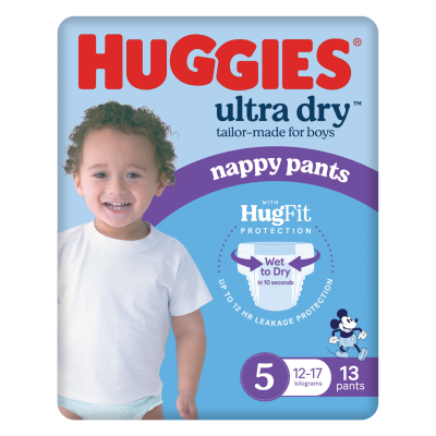 Huggies Ultra Dry Nappy Pants Walker Boy Size 5 12-17kg 13pk
