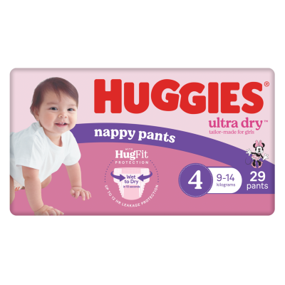 Huggies Ultra Dry Nappy Pants Girl Size 4 9-14kg 29pk