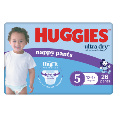 Huggies Ultra Dry Nappy Pants Walker Boy Size 5 12-17kg 26pk
