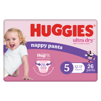 Huggies Ultra Dry Nappy Pants Walker Girl Size 5 12-17kg 26pk