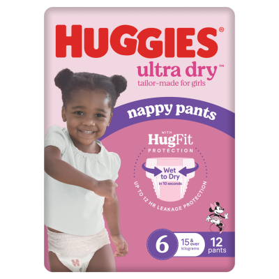 Huggies Ultra Dry Nappy Pants Junior Girl Size 6 15kg+ 12pk