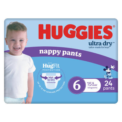 Huggies Ultra Dry Nappy Pants Junior Boy Size 6 15kg+ 24pk