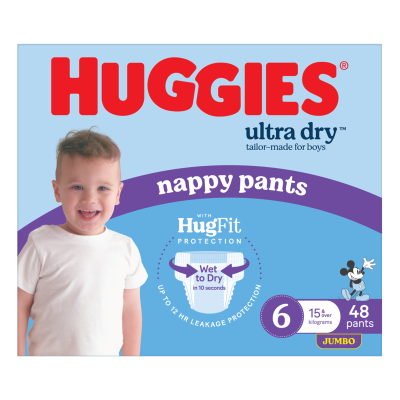 Huggies Ultra Dry Nappy Pants Junior Boy Size 6 15kg+ 48pk