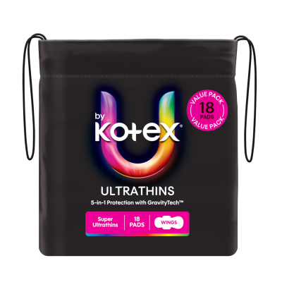U By Kotex Ultrathins Super Pads With Wings 18pk