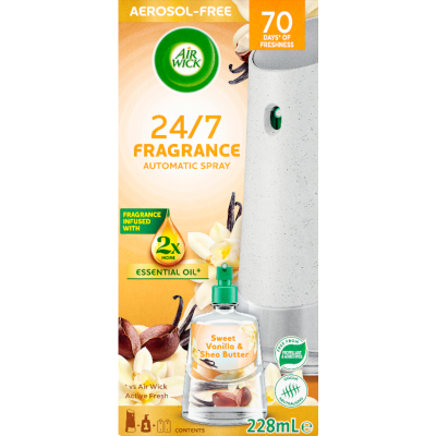 Air Wick Automatic Sweet Vanilla & Shea Butter Spray Essential Oil Air Freshener Starter Kit 228ml