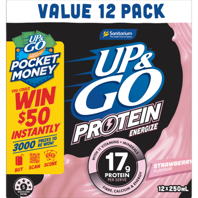 Sanitarium Up & Go Protein Energize Strawberry Liquid Breakfast 12 x 250ml