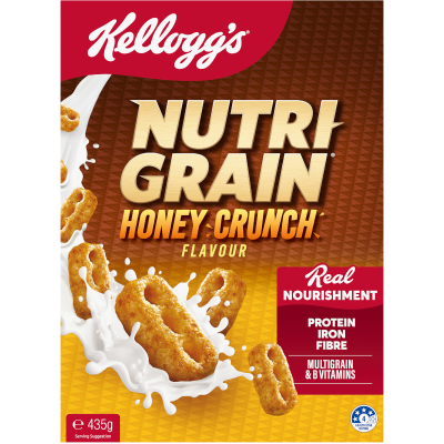 Kellogg's Nutri-Grain Honey Crunch Flavour Breakfast Cereal 435g