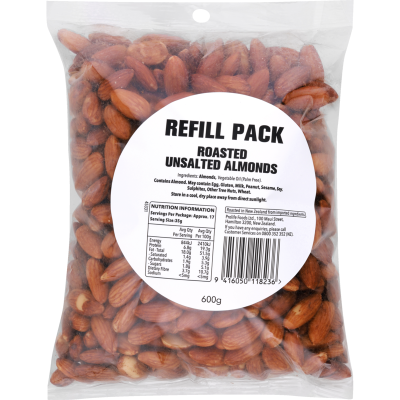 Roasted Unsalted Almonds Refill Pack 600g
