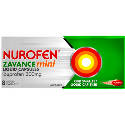 Nurofen Zavance Mini Liquid Ibuprofen 200mg Capsules Pain Relief 8pk