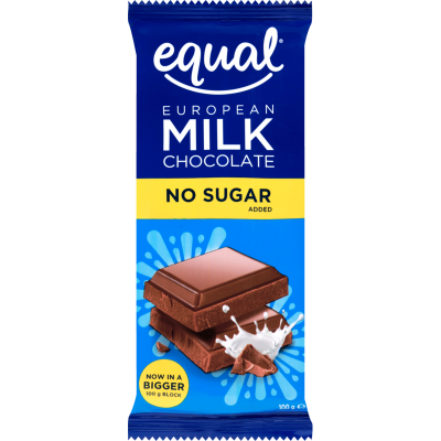 Equal No Sugar Added Milk Chocolate Block 100g