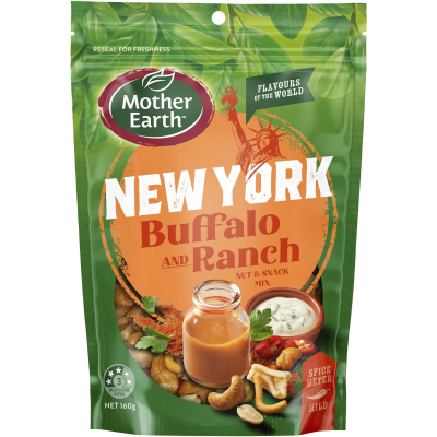 Mother Earth Flavours of the World New York Buffalo And Ranch Nut & Snack Mix 160g