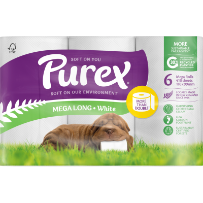 Purex 2 Ply White Mega Long Toilet Tissue 6 x 410 sheets