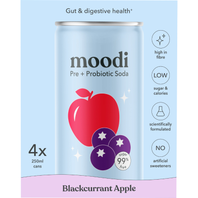 Moodi Blackcurrant Apple Carbonated Drinks 4 x 250ml