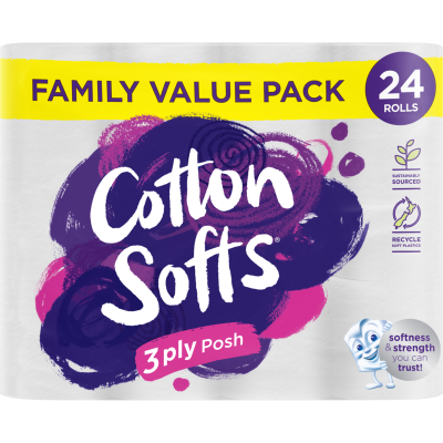 CottonSofts White Posh 3 Ply Toilet Tissue 24 x 170 sheets