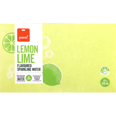 Pams Lemon Lime Flavoured Sparkling Water 6 x 330ml