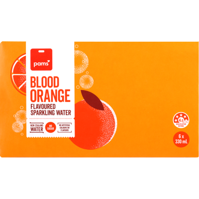 Pams Blood Orange Flavoured Sparkling Water 6 x 330ml