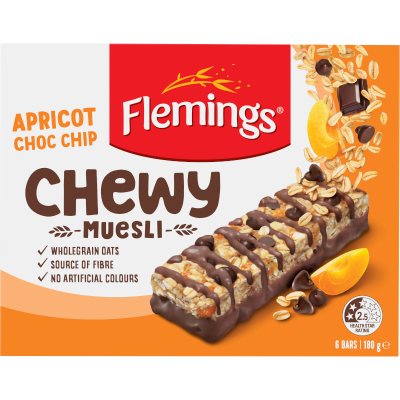 Flemings Chewy Apricot Choc Chip Muesli Bar 6 x 30g
