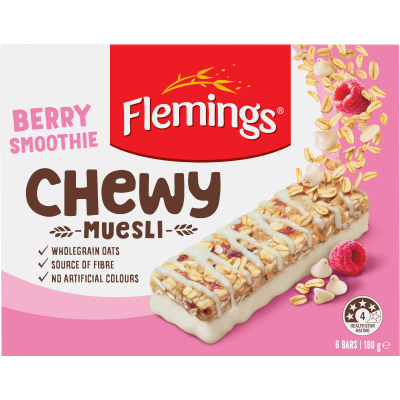 Flemings Chewy Berry Smoothie Muesli Bar 6 x 30g