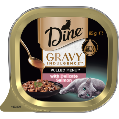 Dine Pulled Menu Gravy Indulgence With Delicate Salmon Wet Cat Food 85g