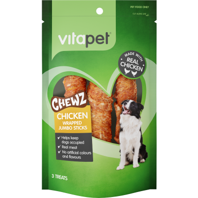 VitaPet Jumbo Chicken Wrapped Stick Chews Pet Treat 3pk