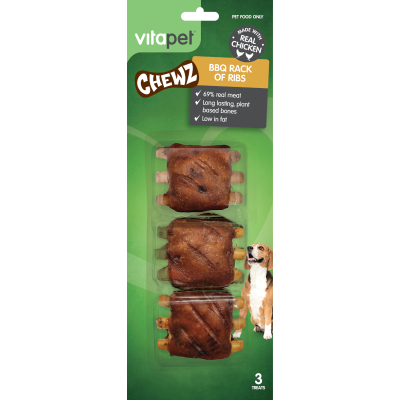 VitaPet Chicken BBQ Multi Ribs Chewz Pet Treat 3pk