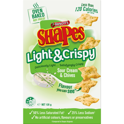Arnott's Shapes Light & Crispy Sour Cream & Chive Snacks 120g