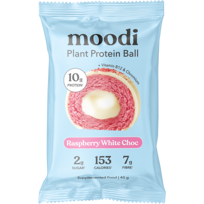 Moodi Raspberry White Choc Plant Protein Ball 40g