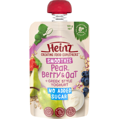 Heinz Pear Berry & Oat + Greek Style Yoghurt Smoothie 8+ Months Mashed 120g