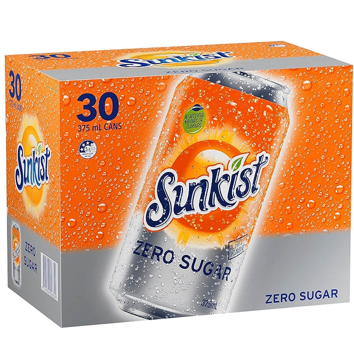 Box of Sunkist Zero Sugar drinks on a white background