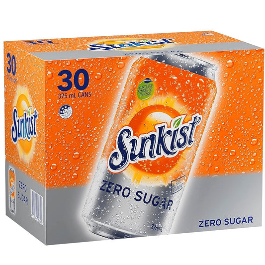 Box of Sunkist Zero Sugar drinks on a white background