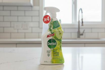 Dettol multi-purpose cleaner bottle on a kitchen counter