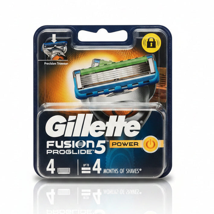 Gillette Fusion5 ProGlide power razor blades packaging on a white background