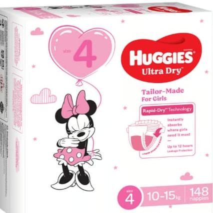 Huggies Girls' Ultra Dry Nappies Size 4, 148 pk