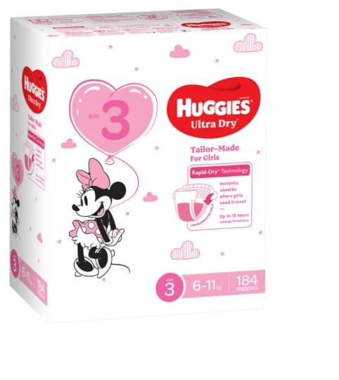 Huggies Girls' Ultra Dry Nappies Size 3 Crawler 184 pk