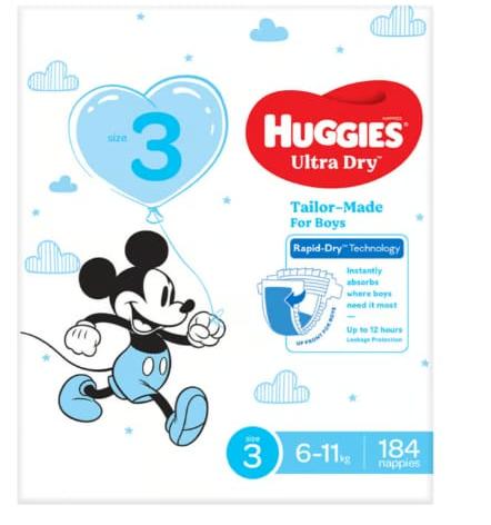 Huggies Boys Ultra Dry Nappies Size 3 Crawler 184 pk
