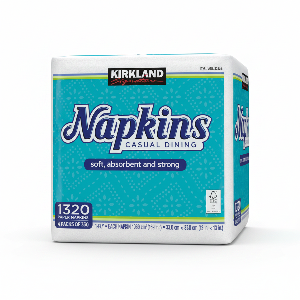 Kirkland Signature Napkins packaging on a white background