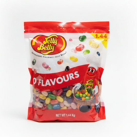 A 1.44 kg bag of Jelly Belly Soft Jelly Beans in assorted 20 Flavours, shown on a clean white background.