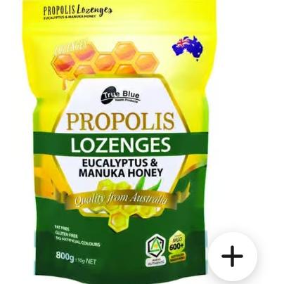 True Blue Fat Free Gluten Free Propolis Eucalyptus & Manuka Honey Lozenges 800 g