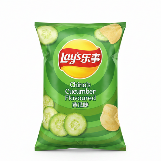 Lay's Cucumber Flavored chips packet on a white background