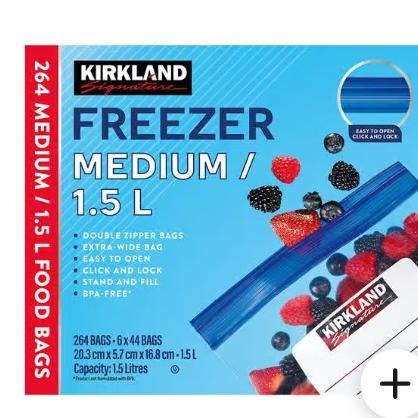 Kirkland Signature Medium Freezer Storage Bags 264 Medium / 1.5 L Food Bags